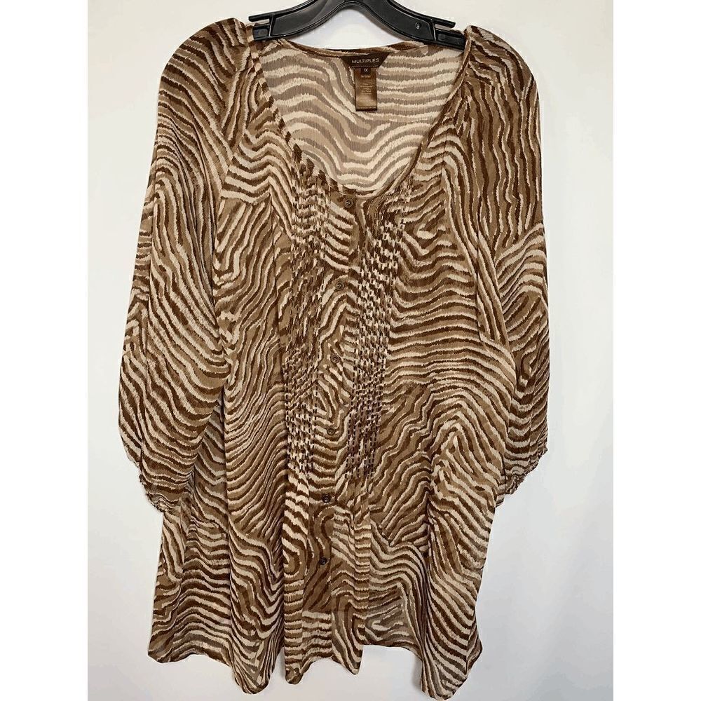 Multiples Women's Brown Animal Print Pullover Tunic Blouse Top Plus Size 1X